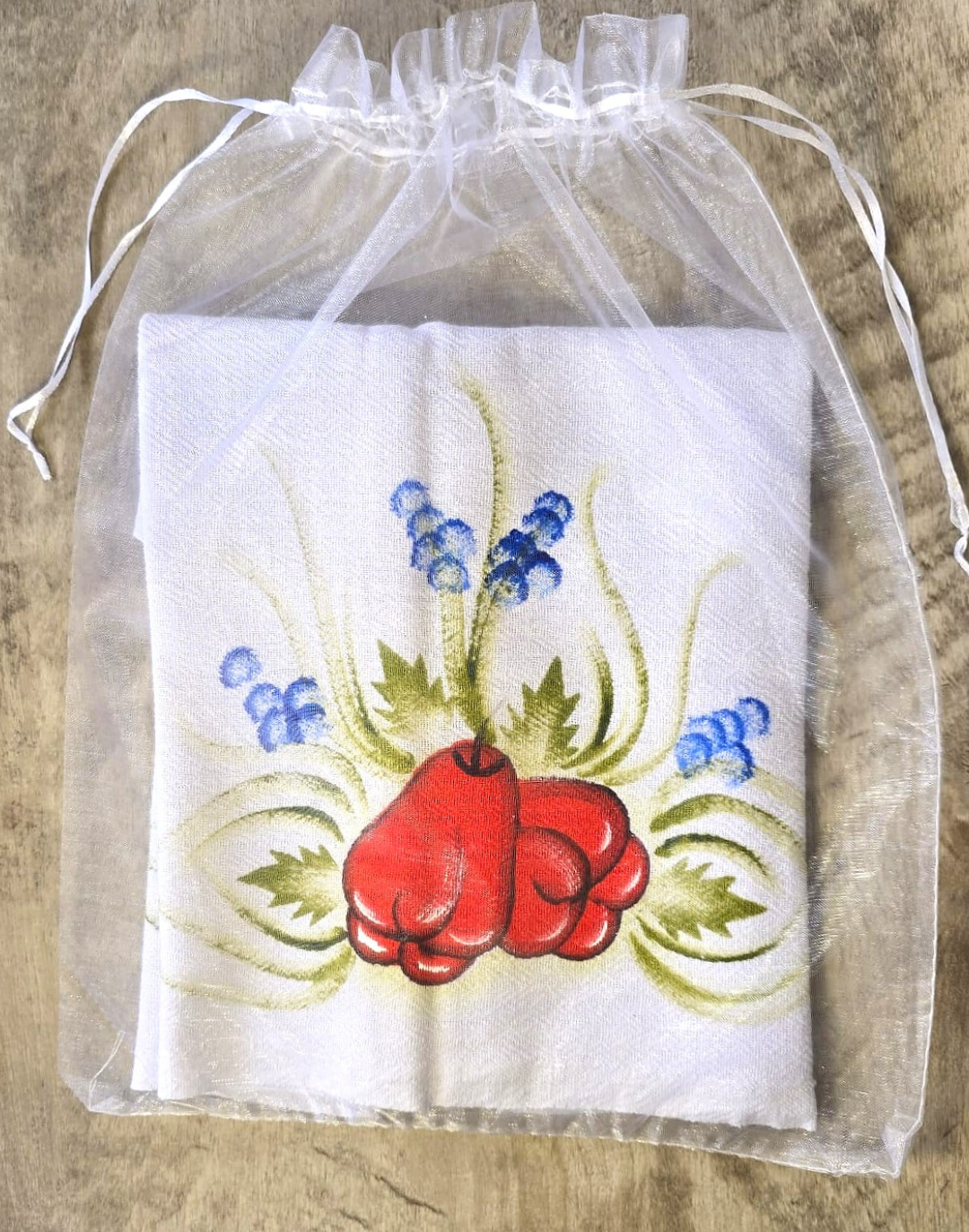 Set di 2 strofinacci in cotone decorati a mano