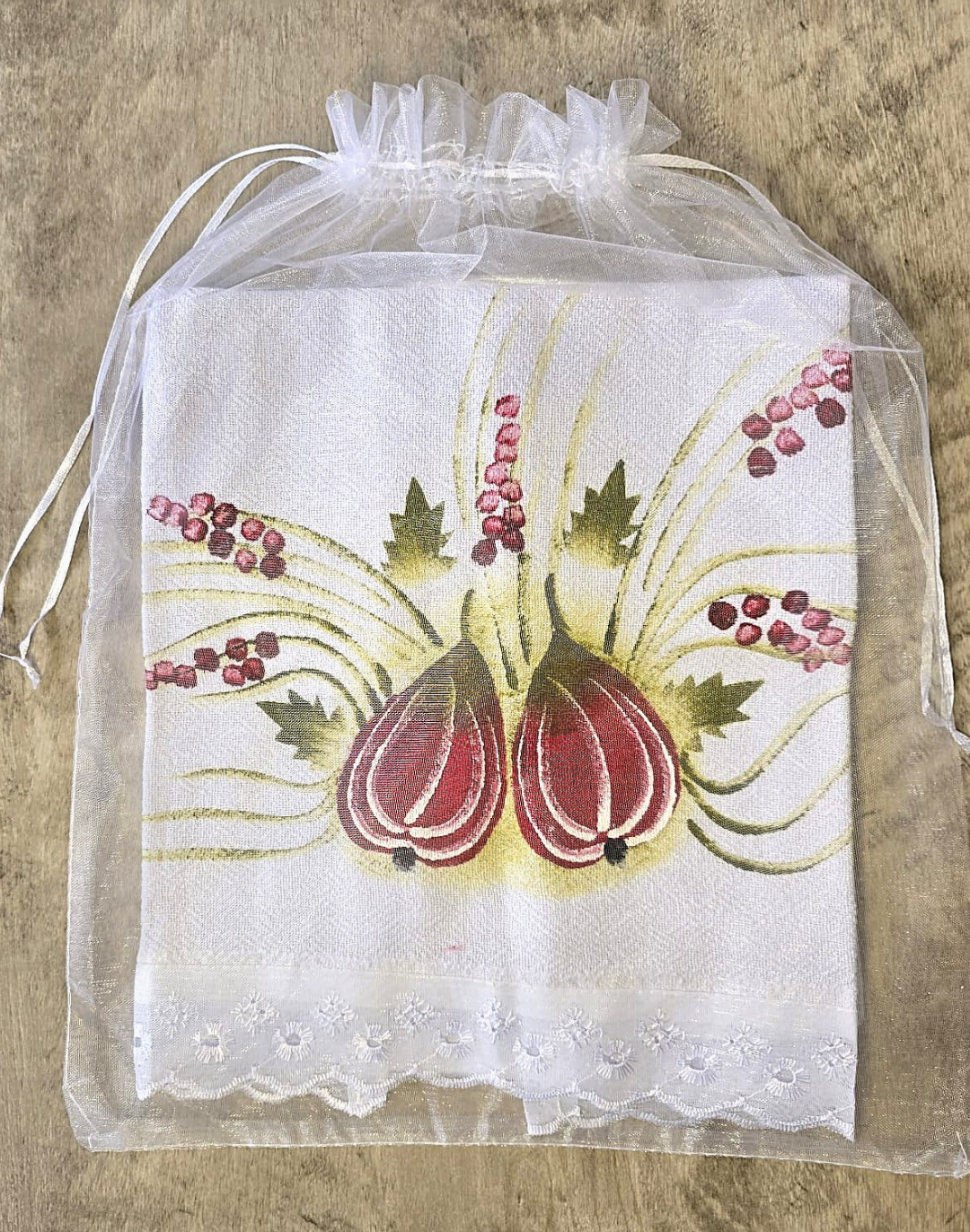 Set di 2 strofinacci in cotone decorati a mano