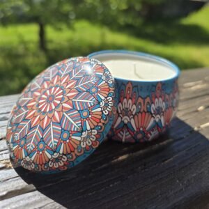 Candela Artigianale in Vaso Decorato Fragranza Lavanda