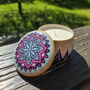 Candela Artigianale in Vaso Decorato Fragranza Lavanda